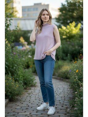 Vintage Light purple, Lilac, knitted tank top, zip back